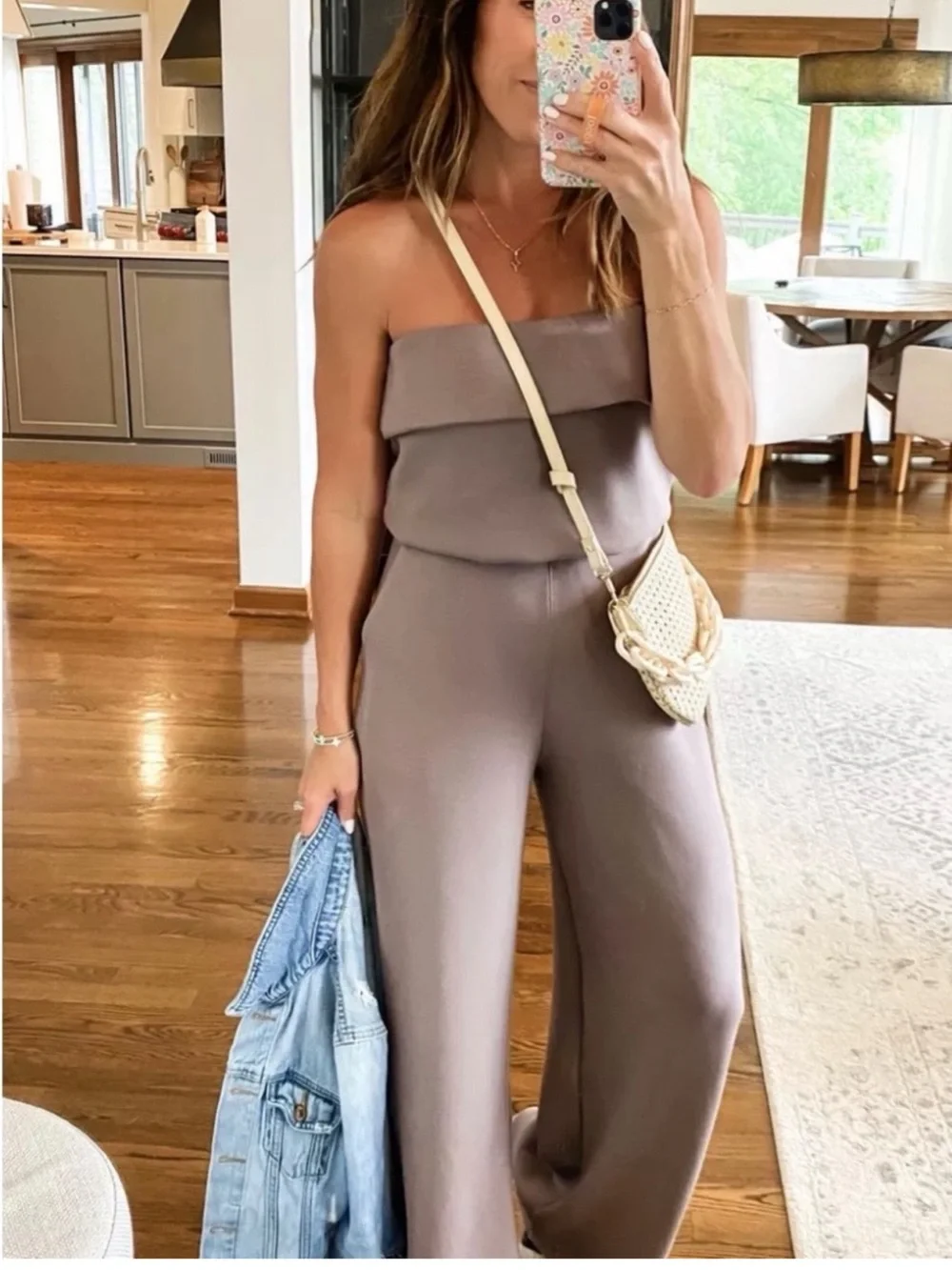 Spanx air essentials strapless wide leg jumpsuit smoke L NEW